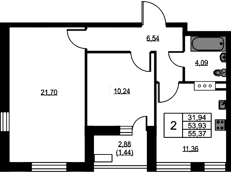2-комнатная квартира 55.6 м², 9/9 эт., ЖК «VEREN NEXT Шуваловский»